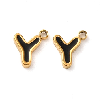 304 Stainless Steel Enamel Charms, Real 14K Gold Plated, Letter, Letter Y, 7x6.5x1.3mm, Hole: 1.2mm