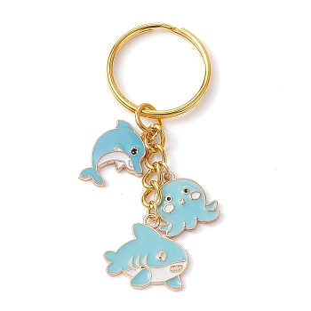 Ocean Alloy Enamel Keychain, with Iron Split Key Rings, Octopus & Shark & Dolphin, Sky Blue, 6.9cm