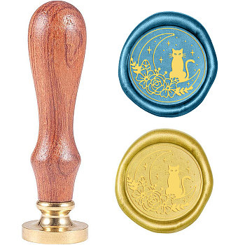 Wax Seal Stamp Set, Sealing Wax Stamp Solid Brass Head,  Wood Handle Retro Brass Stamp Kit Removable, for Envelopes Invitations, Gift Card, Cat Pattern, 83x22mm