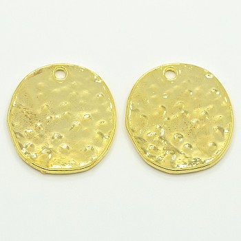 Alloy Blank Flat Round Hammered Pendants, Cadmium Free & Lead Free, Golden, 24x22x1mm, Hole: 2mm