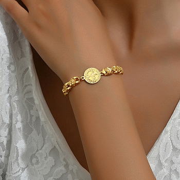 Vintage Hollow Flower Real 18K Gold Plated Brass Link Bracelets for Women