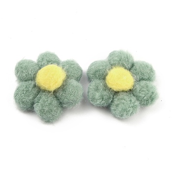 Plush Accessories, with Six Petal Flower, for DIY Woolen Gloves and Hair Accessories, Dark Sea Green, 5.6x5.2x1cm