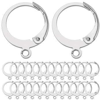 120Pcs 304 Stainless Steel Leverback Earring Findings, with Loops, Stainless Steel Color, 14.5x12x2mm, Hole: 1.2mm, Pin: 0.6mm