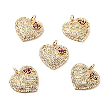 Brass Micro Pave Cubic Zirconia Pendants, with Jump Ring, Real 18K Gold Plated, Long-Lasting Plated, Lead Free & Cadmium Free & Nickel Free, Heart, Clear, 21x21x2mm, Jump Ring: 5x1mm, 3mm Inner Diameter