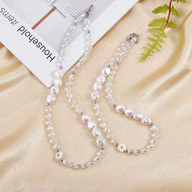 3Pcs Natural Shell & Plastic Pearl Flower & Glass Beaded Necklaces and Stretch Bracelet Set(SJEW-SW00010-04)-4