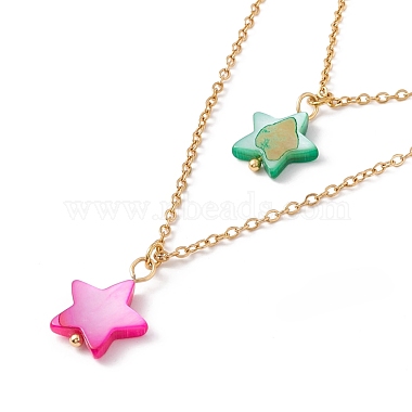 Synthetic Shell Star Pendant Double Layer Necklaces and Dangle Stud Earrings(SJEW-F217-01A-G)-4