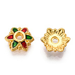 6-Petal Alloy Enamel Bead Caps, Flower, Golden, Red, 7.7mm, Hole: 1.5mm(X1-ENAM-TAC0023-07)