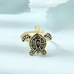 Brass Enamel Cuff Open Rings, Turtle, Golden, 17mm(KK-CBA0419-02G)