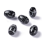 Tibetan Style dZi Beads, Natural Agate Beads, Dyed & Heated, Oval, 2-Eye, 13.5x10mm, Hole: 1.2mm(TDZI-Z001-48)