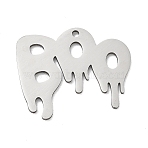 201 Stainless Steel Pendants, Halloween Dripping Word BOO Charms, Stainless Steel Color, 21x24x1mm, Hole: 1.5mm(SA-CBA3D3A-01P)