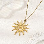 304 Stainless Steel Sun Pendant Satellite Chain Necklaces, Ion Plating(IP), Golden, 17.91 inch(45.5cm)(NJEW-JN06507)