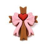 Food Grade Eco-Friendly Silicone Focal Beads, Pink, Cross, 29x24x10mm, Hole: 2mm(SIL-C009-01I)