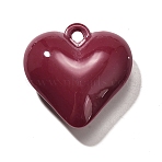 Acrylic Pendants, Heart-shaped, with Loop, Dark Red, 34.5x34x12mm, Hole: 3.5mm(OACR-S043-02B-03)