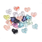 Baking Paint Transparent Glass Beads, Heart, with Glitter Powder, Mixed Color, 14x17x9mm, Hole: 1.4mm(GL-CBAB158-02)