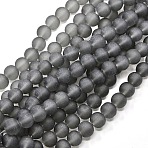 Baking Paint Transparent Glass Bead Strands, Frosted, Round, Gray, 8mm, Hole: 1~1.6mm, about 99pcs/strand, 31.4 inch(GLAA-S031-8mm-12)