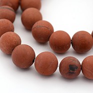 Frosted Grade A Natural Red Jasper Round Bead Strands, 10mm, Hole: 1mm, about 38pcs/strand, 15.5 inch(X-G-M272-17-10mm)