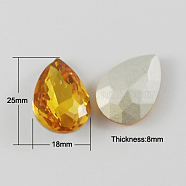Glass Pointed Back Rhinestone, Back Plated, Faceted, Teardrop, Gold, 25x18x8mm(RGLA-Q003-16)