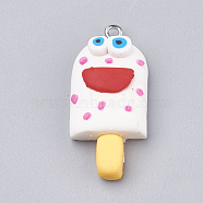 Handmade Polymer Clay Pendants, with Iron Findings, Ice Cream with Smile, Platinum, White, 34~35x16~17x8~9mm, Hole: 2mm(CLAY-T012-23F)