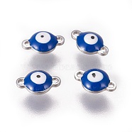 304 Stainless Steel Enamel Links connectors, Flat Round with Evil Eye, Stainless Steel Color, Marine Blue, 9.5x6x3.5mm, Hole: 1.2mm(X-STAS-F206-02P-A04)