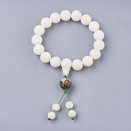 Wood Mala Bead Bracelets, Stretch Bracelets, Round, Creamy White, 2-1/8 inch(5.5cm)(BJEW-S140-11)