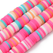 Handmade Polymer Clay Beads Strands, for DIY Jewelry Crafts Supplies, Heishi Beads, Disc/Flat Round, Hot Pink, 6x0.5~1mm, Hole: 1.8mm, about 320~447pcs/strand, 15.75 inch~16.14 inch(40~41cm)(X-CLAY-R089-6mm-099)