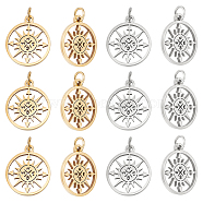 12pcs 2 Colors 304 Stainless Steel Pendants, Flat Round with Compass, Golden & Stainless Steel Color, 17x14.5x1mm, Hole: 3.2mm, 6pcs/color(STAS-UN0038-92)