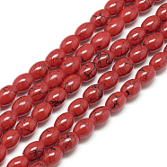 Baking Painted Drawbench Glass Bead Strands, Oval, Red, 8x6~6.5mm, Hole: 1mm, about 100pcs/strand, 31.4 inch(X-GLAD-S080-6x8-83)
