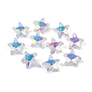 Electroplate Glass Pendants, Back Plated, Faceted, Starfish Charms, Clear, 19.5x20.5x8.5~9mm, Hole: 1.4mm(GLAA-A008-03C)