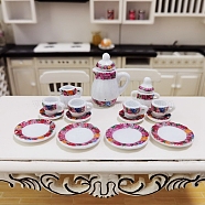 Mini Ceramic Tea Sets, including Cup, Teapot, Saucer, Micro Landscape Garden Dollhouse Accessories, Pretending Prop Decorations, Crimson, 16~26x9~33mm, 15pcs/box(BOTT-PW0011-17A)