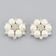 Alloy Rhinestone Flat Back Cabochons, with ABS Plastic Imitation Pearl, Flower, Silver Color Plated, 28x25x8.5mm(RB-S048-19S)