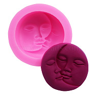 Sun and Moon Face Silicone Molds, Fondant Molds, For DIY Cake Decoration, Candy, Soap, Hot Pink, 90x30mm, Inner Diameter: 69.5mm(DIY-L045-002)