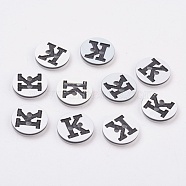 Plastic Buttons, 2-Hole, Flat Round with Letters, White, Letter.K, 12.5x2mm, Hole: 1.5mm(X-BUTT-A010-20L-K)