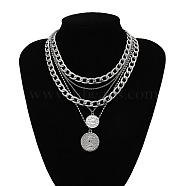 Alloy Disc Pendant Multi Layered Necklaces for Women, Platinum, 14.17 inch(36cm)(FS-WGAC560-04)