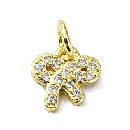 Brass Micro Pave Cubic Zirconia Pendants, with Jump Ring, Real 18K Gold Plated, Bowknot Charm, Clear, 8.5x8x2mm, Hole: 3mm(KK-H475-22G-02)