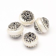 Natural Cultured Freshwater Pearl Beads, with Polymer Clay Rhinestone, Round, 13x11~12mm, Hole: 1mm(RB-L025-21)