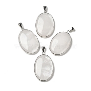 Natural Rose Quartz Pendants, Oval Charms with Platinum Plated Metal Findings, 39.5x26x6mm, Hole: 7.6x4mm(G-M415-01P-08)