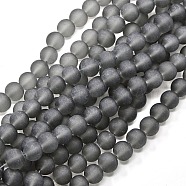 Transparent Glass Bead Strands, Frosted, Round, Gray, 8mm, Hole: 1~1.6mm, about 99pcs/strand, 31.4 inch(GLAA-S031-8mm-12)