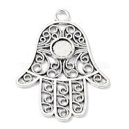 Alloy Big Pendant Cabochon Settings, Religion Hamsa Hand, Antique Silver, Tray: 9mm, 56x42x2.5mm, Hole: 4.2mm, about 120pcs/1000g(PALLOY-D027-24AS)