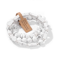 3Pcs Natural Howlite Bead Bracelet  Sets for Men, 7-1/2 inch(19cm)(PW-WG3CBCD-13)