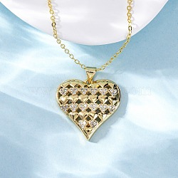 Brass Micro Pave Clear Cubic Zirconia Heart Pendant Necklaces for Women, Real 18K Gold Plated, 17.36 inch(44.1cm)(NJEW-S438-07A-G)