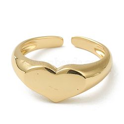 Brass Cuff Rings, Open Rings, Long-Lasting Plated, Heart, Golden, US Size 6, Inner Diameter: 17mm(RJEW-G013-05G)