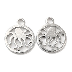 Non-Tarnish 304 Stainless Steel Charms, Flat Round with Octopus Charm, Stainless Steel Color, 10x8x1mm, Hole: 1.5mm(STAS-L020-001P)