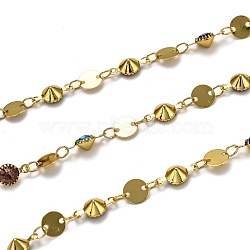 3.28 Feet Handmade Brass Link Chains, with Glass Rhinestone, Long-Lasting Plated, Soldered, Golden, Links: 10.5x5.5x4mm and 6x0.3mm(X-CHC-L039-09G)