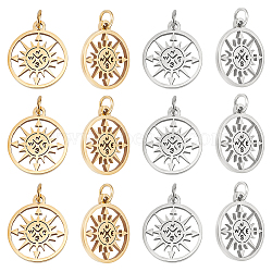 12pcs 2 Colors 304 Stainless Steel Pendants, Flat Round with Compass, Golden & Stainless Steel Color, 17x14.5x1mm, Hole: 3.2mm, 6pcs/color(STAS-UN0038-92)