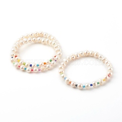 3Pcs 3 Styles Natural Cultured Freshwater Pearl Stretch Beaded Bracelets Sets, with Glass Seed Beads, Mixed Color, Inner Diameter: 2-1/8~2-5/8 inch(5.3~6.8cm), 1pc/style(BJEW-JB06266)