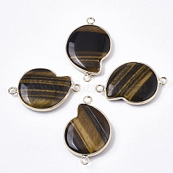 Natural Tiger Eye Links Connectors, with Light Gold Brass Edge, Spiral Shell Shape, 33~34x22x5.5mm, Hole: 2mm(G-N326-24A-04)