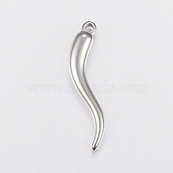 304 Stainless Steel Pendants, Horn of Plenty/Italian Horn Cornicello Charms, Stainless Steel Color, 36x8.5x5mm, Hole: 2mm(STAS-G172-96P)
