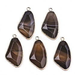 Natural Agate Links Connectors, with Light Gold Tone Brass Findings, Faceted Triangle, Camel, 41.5x20x5.5mm, Hole: 2mm(G-T131-45E)