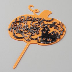 Acrylic Pumpkin Halloween Word Cake Insert Card Decoration, with Self Adhesive, for Halloween Cake Decoration, Orange, 155x90x1mm(DIY-H109-07)