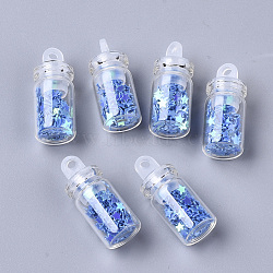 Glass Wishing Bottle Pendant Decorations, with Star Glitter Sequins/Paillette inside, with Plastic Plug, Blue, 24.5x10mm, Hole: 2mm(GLAA-T008-01C)